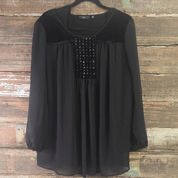 Susan Graver Black Long Sleeve Layered Women's Top, Size 20W - Picture 1 of 5
